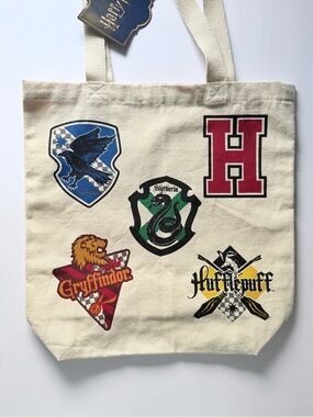 Warner Bros. Cream Canvas Tote with Hogwarts House Badges